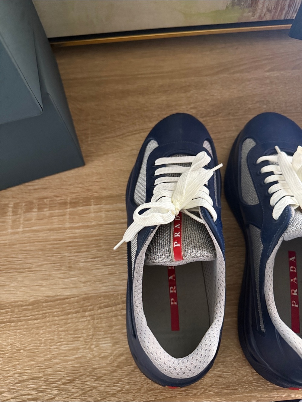 Prada Men’s Blue and White Leather-Trim Sneakers - Picture 12 of 15